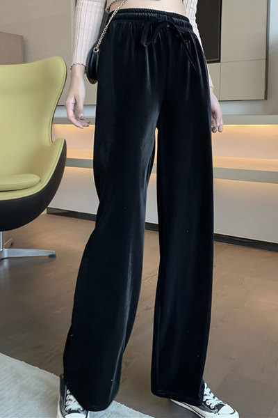 Pantaloni casual dama model lat din catifea cu talie elastica