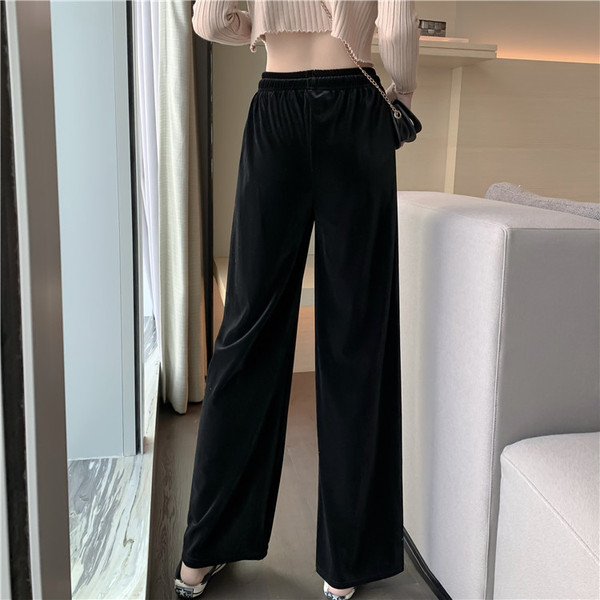 Pantaloni casual dama model lat din catifea cu talie elastica