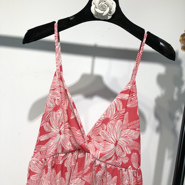 Дамска лятна рокля с флорален десен и тънки презрамки 