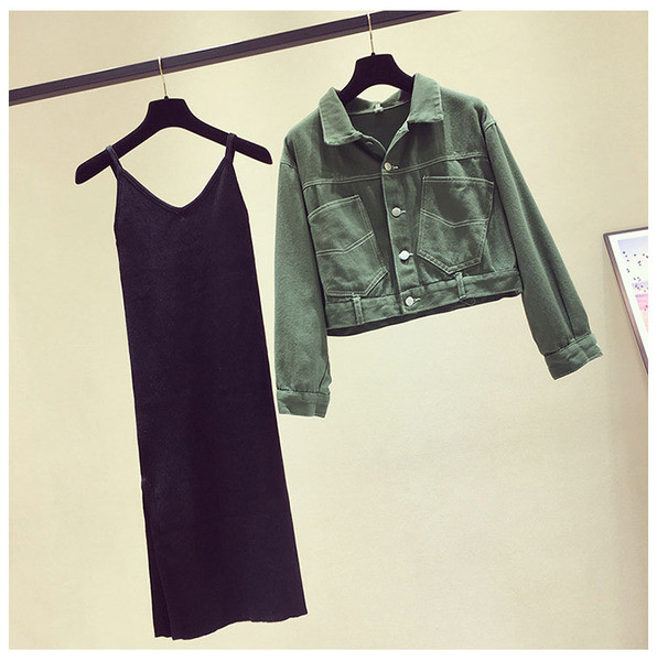 Modernus moteriškas dviejų dalių švarko + suknelės komplektas