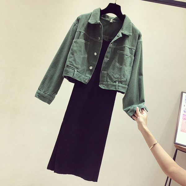 Modernus moteriškas dviejų dalių švarko + suknelės komplektas