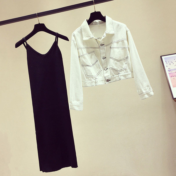 Modernus moteriškas dviejų dalių švarko + suknelės komplektas