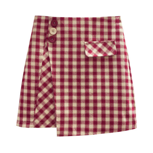 Modern női kockás szoknya piros színű transzferrel