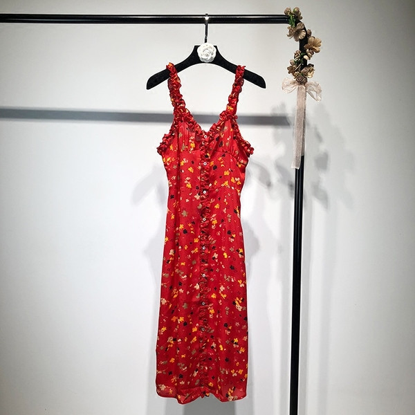 Модерна дамска лятна рокля с шпиц деколте и флорален десен 