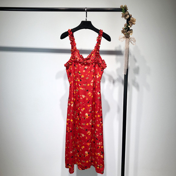 Модерна дамска лятна рокля с шпиц деколте и флорален десен 