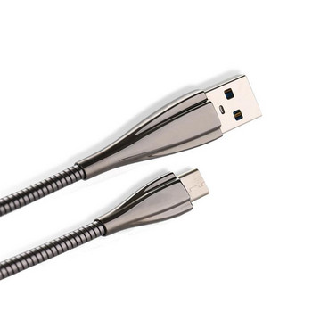 Метален бързозареждащ USB кабел тип пружина Type-C в черен цвят