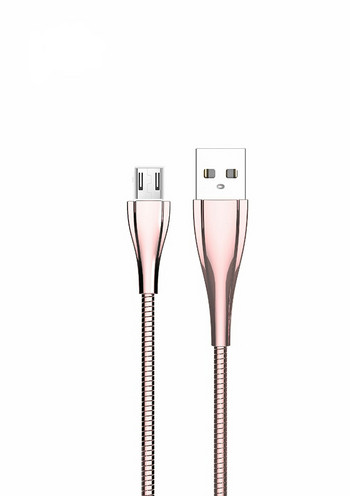Метален бързозареждащ USB кабел тип пружина тип Micro usb в розово-златист цвят