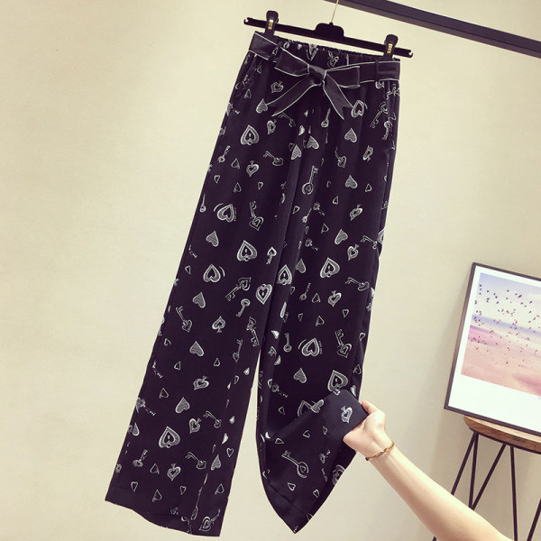 Pantaloni de dama model nou cu curea si imprimeu - model drept