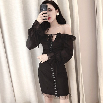 Aktuālā sieviešu kleita ar saitēm un garām piedurknēm