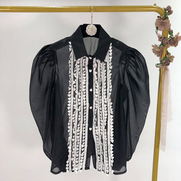 Ženska košulja od šifona s puf rukavima u retro stilu