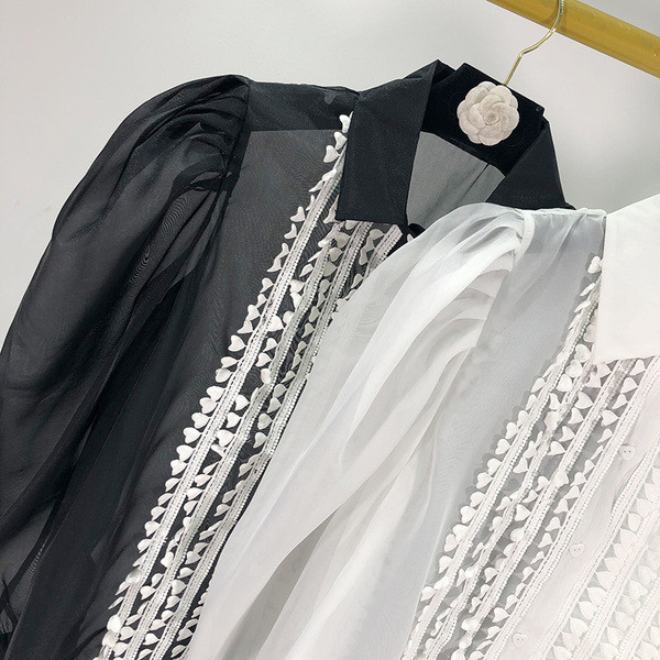 Ženska košulja od šifona s puf rukavima u retro stilu