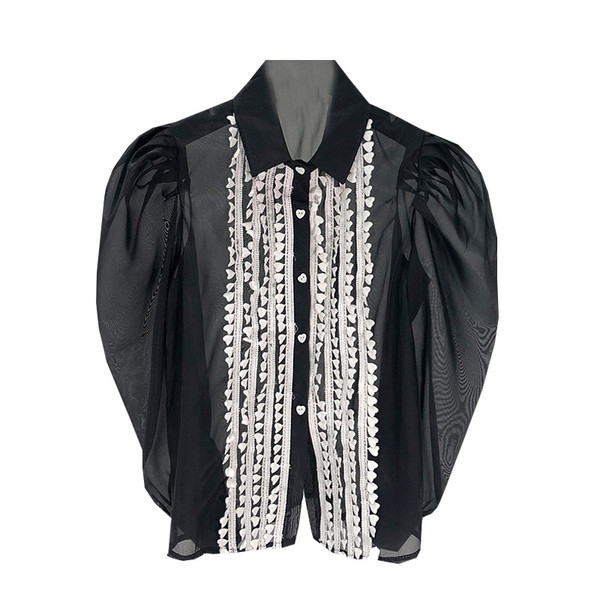 Ženska košulja od šifona s puf rukavima u retro stilu