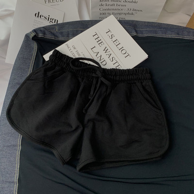 Sporta kokvilnas sieviešu šorti ar elastīgu jostasvietu un saitēm