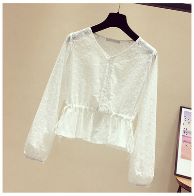 Modernūs moteriški marškiniai su ovalia iškirpte, sagomis ir juosmens raiščiais