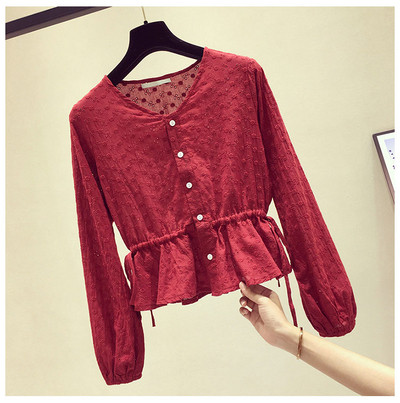 Modernūs moteriški marškiniai su ovalia iškirpte, sagomis ir juosmens raiščiais