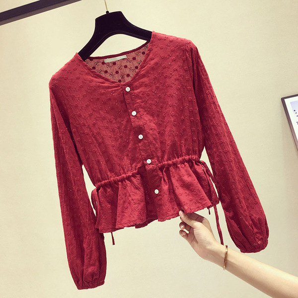 Modernūs moteriški marškiniai su ovalia iškirpte, sagomis ir juosmens raiščiais