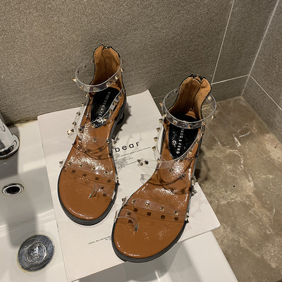 Modernas sieviešu sandales ar silikona lencēm un metāla cilpām