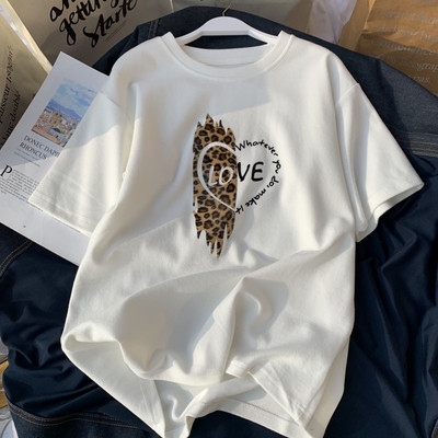 Ležerna ženska pamučna majica kratkih rukava s leopard printom