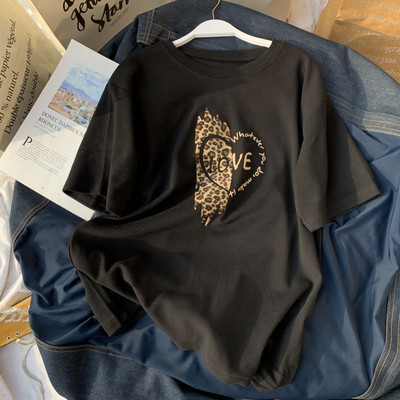 Ležerna ženska pamučna majica kratkih rukava s leopard printom