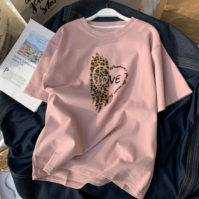 Ležerna ženska pamučna majica kratkih rukava s leopard printom