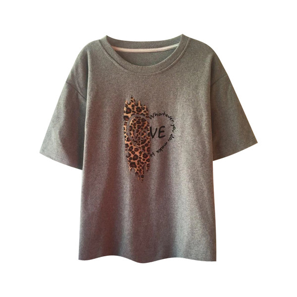 Ležerna ženska pamučna majica kratkih rukava s leopard printom