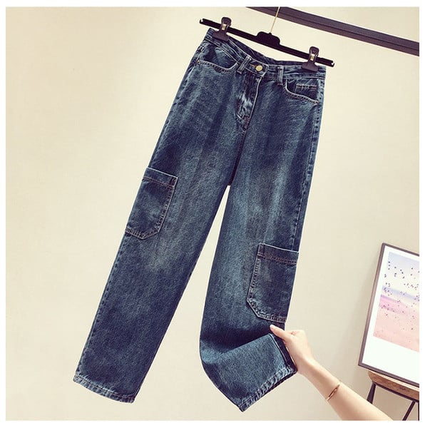 Ležerne ženske traperice visokog struka i džepova - plava boja