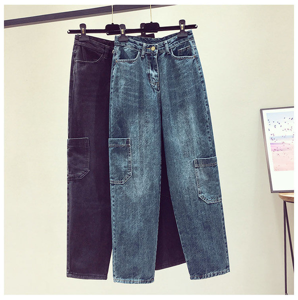 Ležerne ženske traperice visokog struka i džepova - plava boja