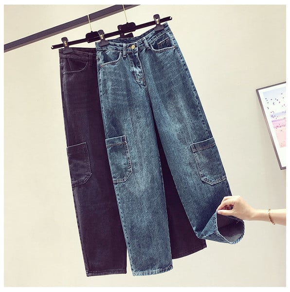 Ležerne ženske traperice visokog struka i džepova - plava boja