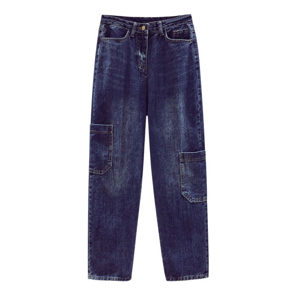 Ležerne ženske traperice visokog struka i džepova - plava boja