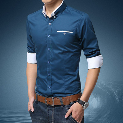 Модерна мъжка риза с копчета и класическа яка