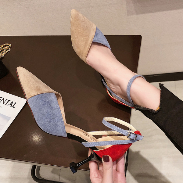 Pantofi de dama eleganti din piele intoarsa ecologica cu toc subtire - 7 cm