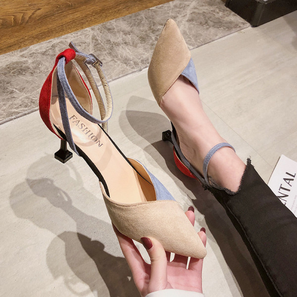 Pantofi de dama eleganti din piele intoarsa ecologica cu toc subtire - 7 cm