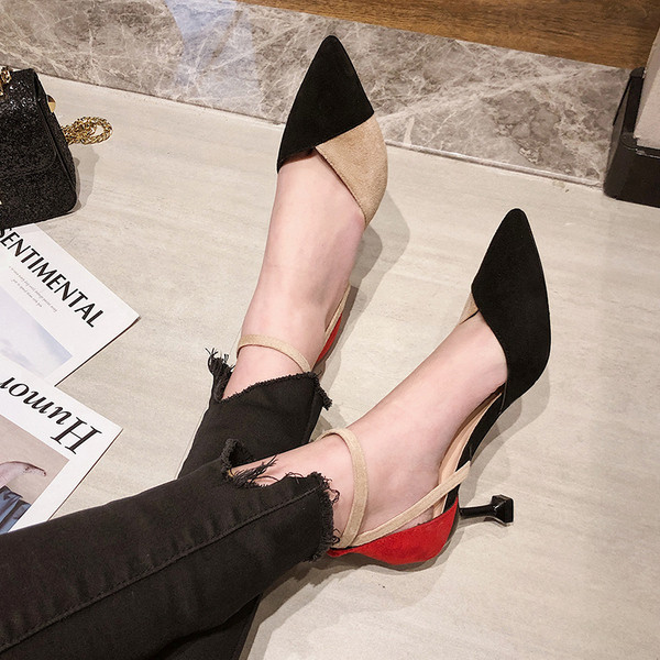 Pantofi de dama eleganti din piele intoarsa ecologica cu toc subtire - 7 cm