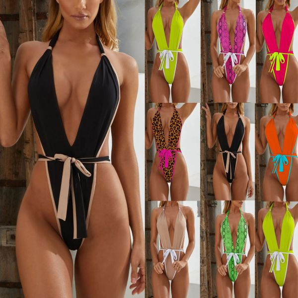 Costum de baie de damă complet model NOU cu cravate și decolteu adânc