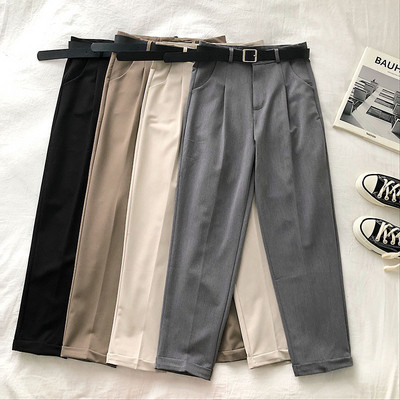 Стилен дамски панталон прав модел с джобове и колан