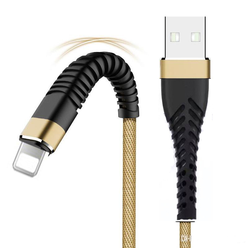 Златист текстилен USB кабел за бързо зареждане и синхронизиране на данни Type Lightning 