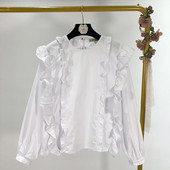 Sieviešu ikdienas blūze ar cirtām un garām piedurknēm