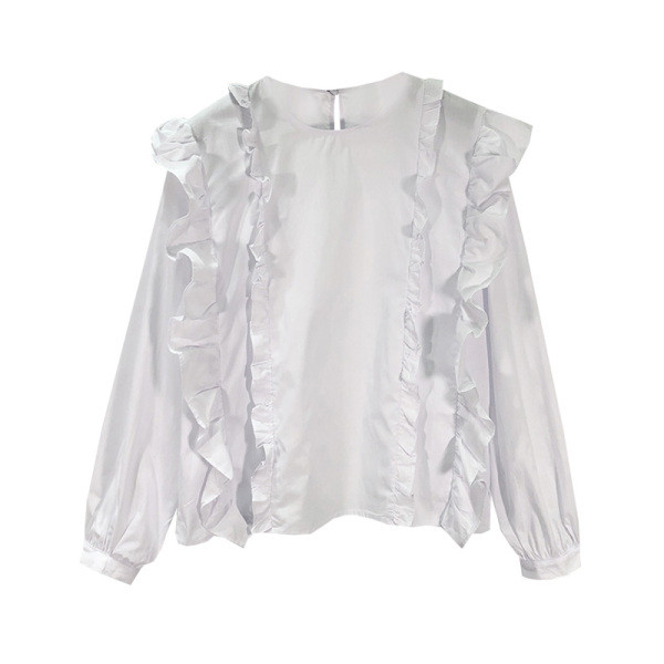 Sieviešu ikdienas blūze ar cirtām un garām piedurknēm