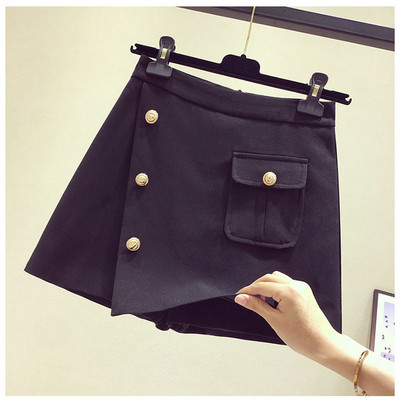 Modernus moteriškas languotas sijonas-kelnės su sagomis ir kišene