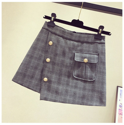 Modernus moteriškas languotas sijonas-kelnės su sagomis ir kišene