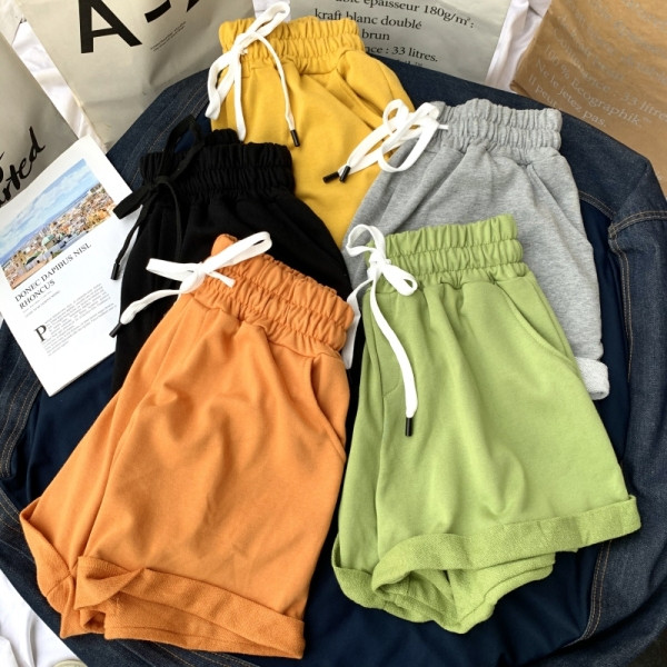 Paprasti medvilniniai šortai su elastiniu juosmeniu ir kaklaraiščiais