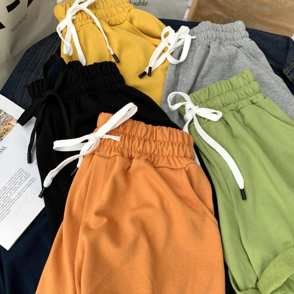 Paprasti medvilniniai šortai su elastiniu juosmeniu ir kaklaraiščiais