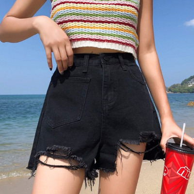 Ежедневни дамски къси дънки с разкъсан мотив и висока талия