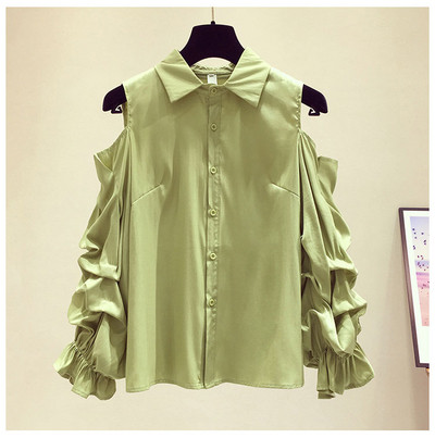 Naujo modelio moteriški marškiniai klasikine apykakle ir apnuogintais pečiais