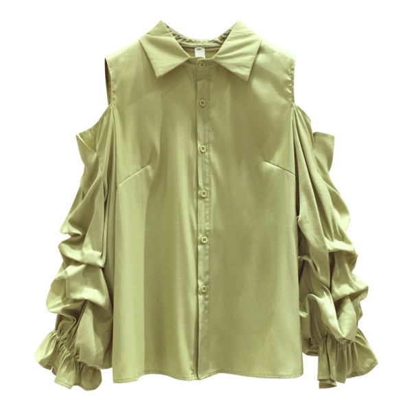 Naujo modelio moteriški marškiniai klasikine apykakle ir apnuogintais pečiais