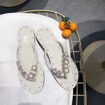 Ležerne ženske papuče preko prstiju s kamenčićima