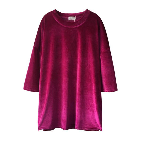 Laisvi moteriški marškinėliai iš aksominio paprasto modelio trumpomis rankovėmis