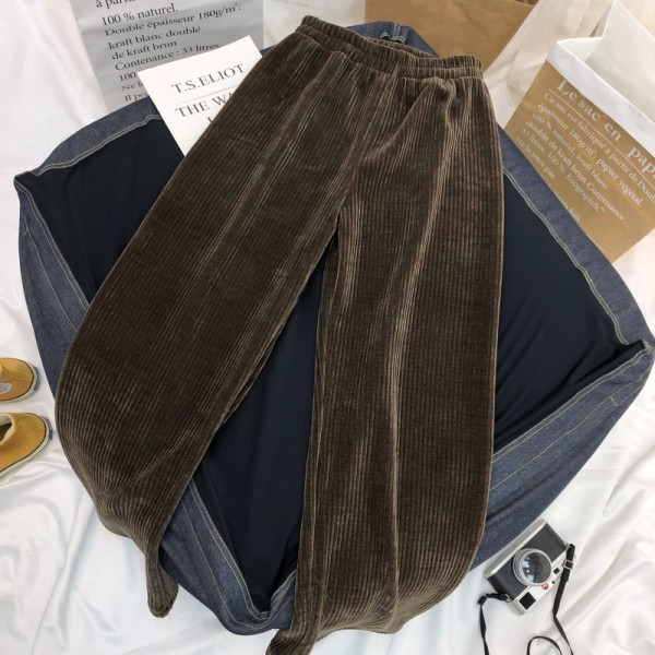 Moteriškos laisvalaikio kelnės, platus velveto modelis su elastiniu juosmeniu