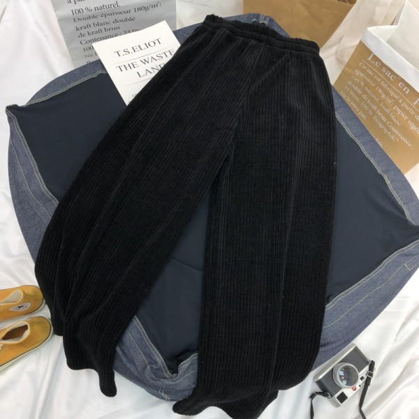 Moteriškos laisvalaikio kelnės, platus velveto modelis su elastiniu juosmeniu