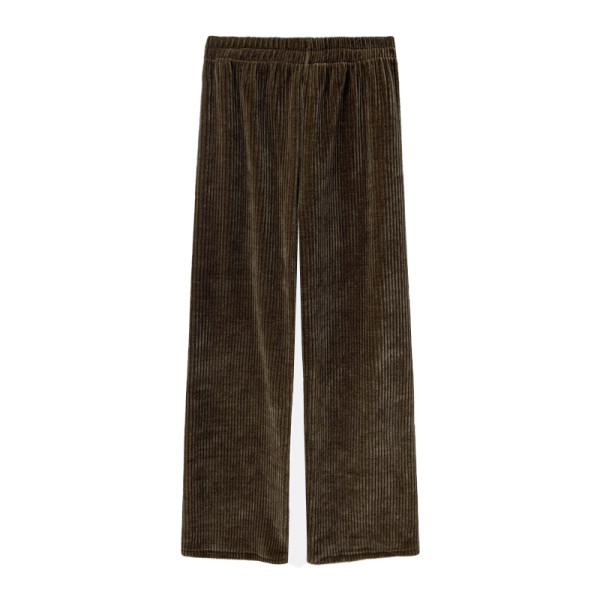 Moteriškos laisvalaikio kelnės, platus velveto modelis su elastiniu juosmeniu